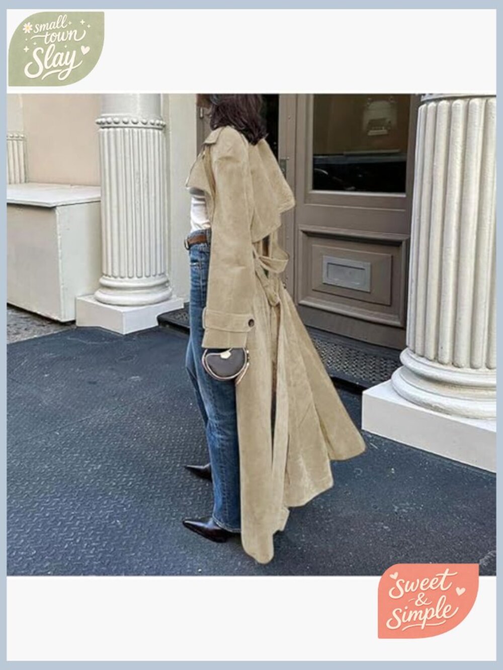 Faux Suede Long Trench Coat Notched Lapel Double Breasted Pea Coat Overcoat w - Picture 3 of 7